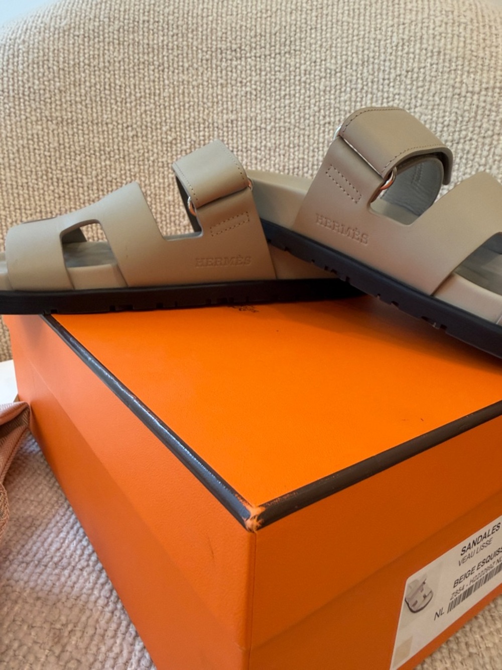 Hermes Leather slides Sandals Chypre— Beige Esquisse. - Picture 4 of 7